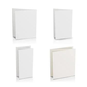 Blank Folder White Brochure Set. Vector 3D Mockup. Bend Card Flyer For Business Illustrazione stock