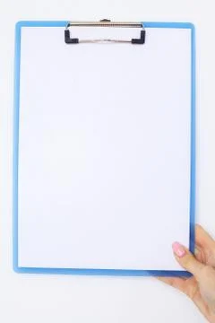 Blank Folder with White Paper. Hand that Holding Folder and Handle on White Stock Photos