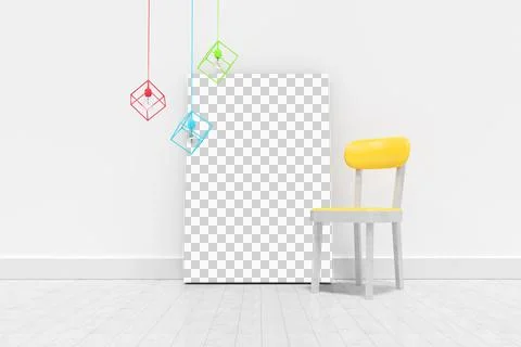 Blank frame and empty chair against wall Stock Photos