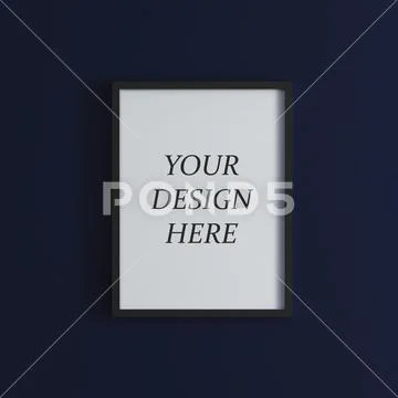 Blank frame on dark blue wall mock up PSD Template