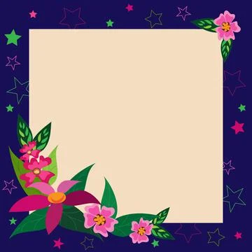 Blank Frame Decorated With Abstract Modernized Forms Flowers And Foliage. Empty Stock-Illustration