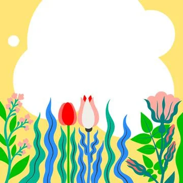 Blank Frame Decorated With Abstract Modernized Forms Flowers And Foliage. Empty Stock-Illustration