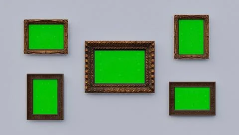 Blank frame with Green canvas on the bright wall in modern gallery interior Stock Illustration