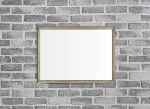 Blank frame on grey birck wall 스톡 일러스트