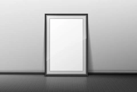 Blank frame on grey wall background, empty border Stock Illustration