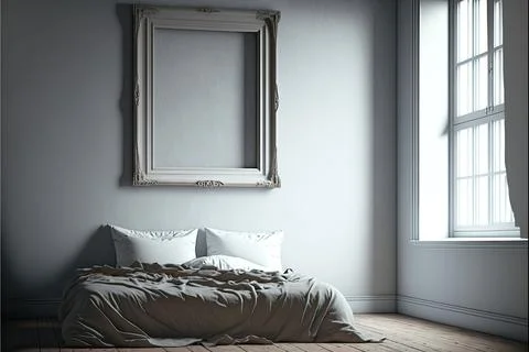 Blank frame , Interior, bedroom, Made by AI,Artificial intelligence Stock Illustration