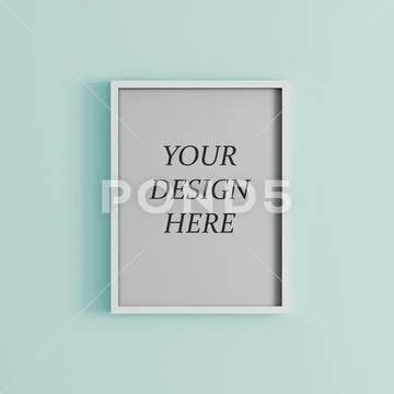 Blank frame on light blue wall mock up PSD Template