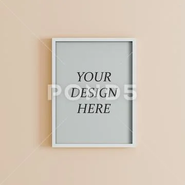 Blank frame on light orange wall mock up PSD Template