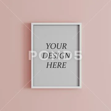 Blank frame on light pink wall mock up PSD Template