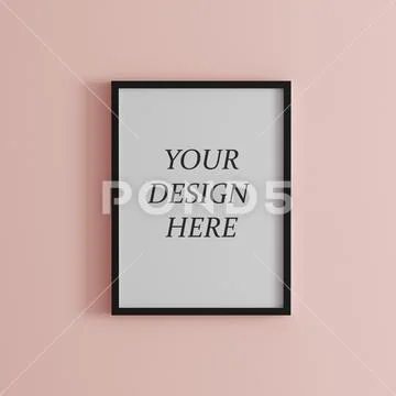 Blank frame on light pink wall mock up PSD Template