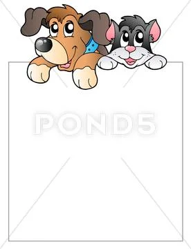Blank frame with lurking pets Stock Illustration