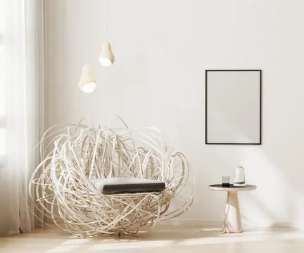 Blank frame mock up in modern interior background, light beige living room wi Stock Illustration