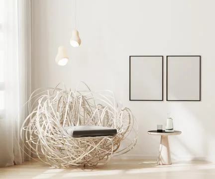 Blank frame mock up in modern interior background, light beige living room wi Stock Illustration