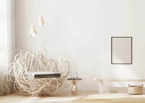 Blank frame mock up in modern interior background, light beige living room wi Stock Illustration