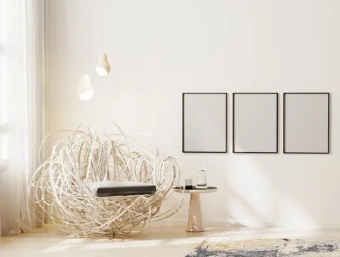 Blank frame mock up in modern interior background, light beige living room wi Stock Illustration