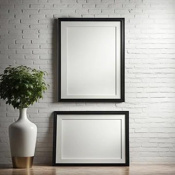 Blank frame, Mock up poster frames on brick wall of room or living room, in.. Stock Photos