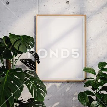 Blank frame near green plants PSD Template