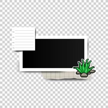 Blank frame photo with collage element and sticker cactus clipart 스톡 일러스트