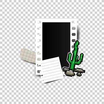 Blank frame photo with collage element and sticker cactus design 스톡 일러스트