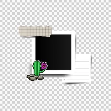Blank frame photo with collage element and sticker cactus decoration 스톡 일러스트