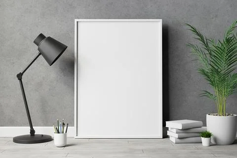 Blank frame on the wall with plant Stock Photos
