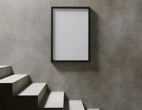 Blank framed poster on a concrete wall beside stairs Stock Illustration