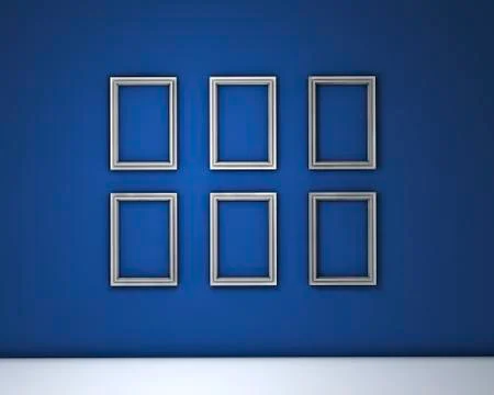 Blank frames on blue wall Stock Illustration