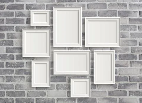 Blank frames on grey birck wall 스톡 일러스트