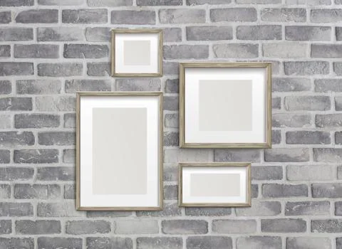 Blank frames on grey birck wall Illustrazione stock