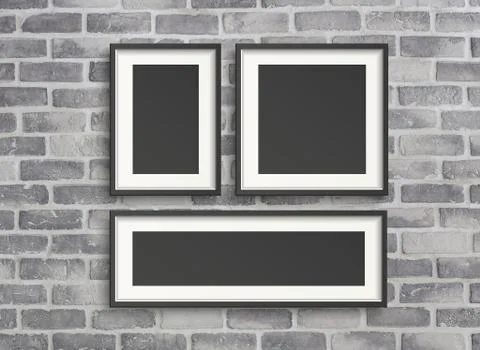 Blank frames on grey birck wall Stock Illustration