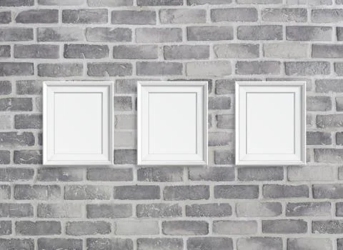 Blank frames on grey birck wall 스톡 일러스트