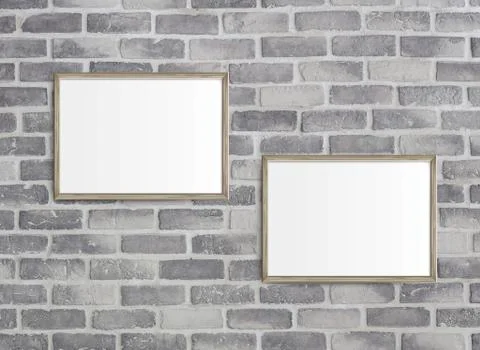 Blank frames on grey birck wall Illustrazione stock