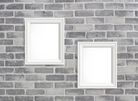 Blank frames on grey birck wall 스톡 일러스트