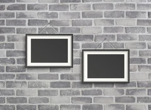 Blank frames on grey birck wall 스톡 일러스트