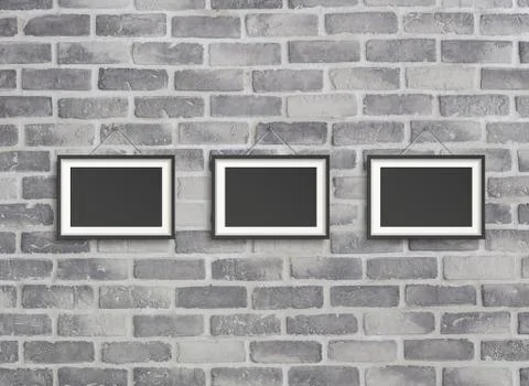 Blank frames on grey birck wall 스톡 일러스트