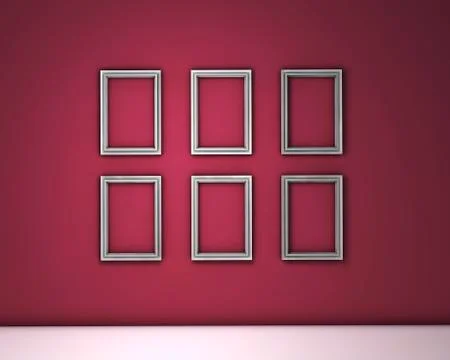Blank frames on red wall Stock Illustration
