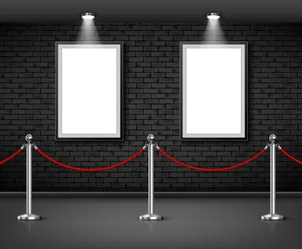 Blank frames on wall with barrier rope. Vector illustration. Stock Illustration