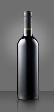 Blank full capped red wine bottle on grey Stock Photos