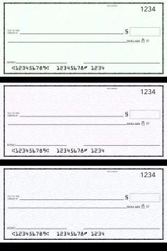 Blank generic bank checks, three of them in different colors are isolated on Stock Illustration