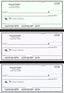 Blank generic bank checks, three of them in different colors are isolated on Stock Illustration