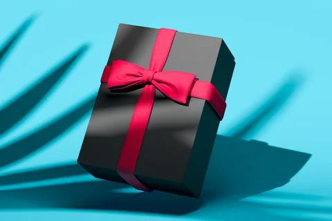 Blank gift box with bow for holidays, celebration and sale event concept. Black Stock Illustration