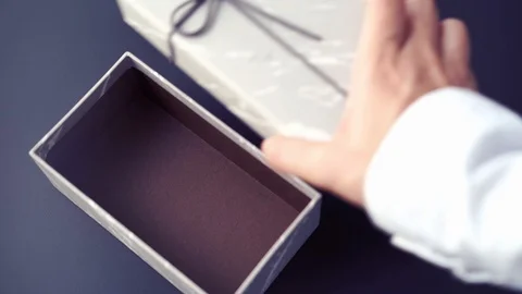 Blank gift box opening on black background, celebrate moment for product mont Stock-Footage 121302542