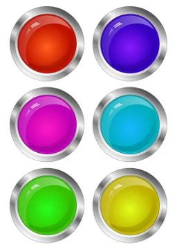 Blank Glossy Round 3D Button Set. Collection. Vector Stock Illustration