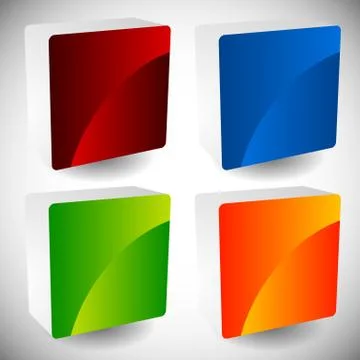 Blank glossy square buttons with rounded corners, vector. Set of 4 colors. Fa Stock Illustration