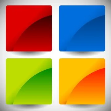 Blank glossy square buttons with rounded corners, vector. Set of 4 colors. Sq Stock Illustration
