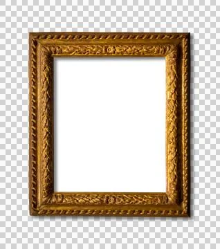 Blank gold frame isolated on transparent background. Vertical Stock Illustration