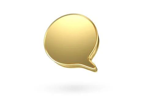 Blank gold speech bubble pin isolated on white background ,3D rendering Stock Illustration