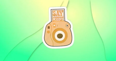 Blank gradient delaying camera icon sliding into center releasing SAY CHEESE! Stock Footage 315541780