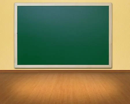 Blank green chalkboard on wall in empty room with wooden floor Stock Photos