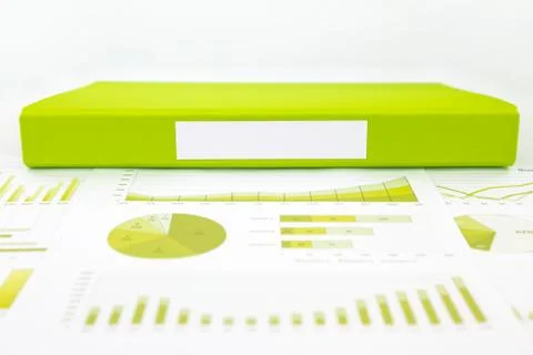 Blank green folder with analytic graph and educational reports Stock Photos